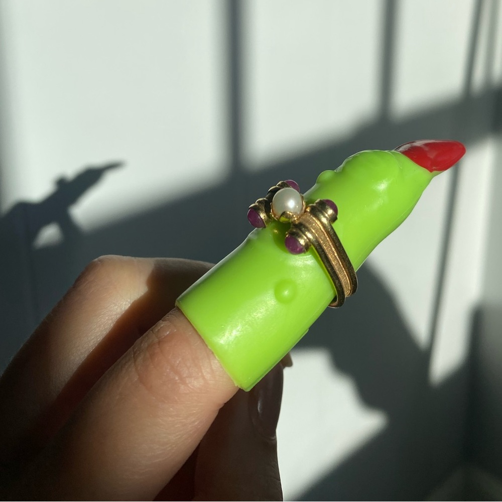 Vintage Italian 14k Ruby & Pearl Sculptural Scroll Ring.